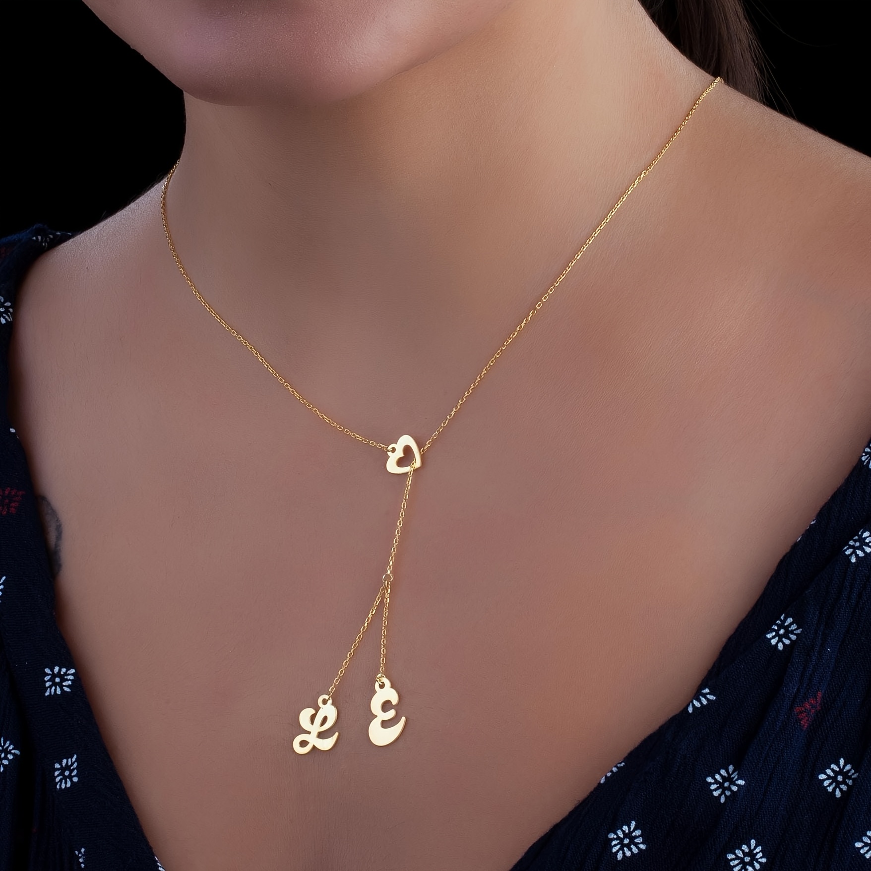 Custom Double Letter Necklace in 18K Gold Plated Style
